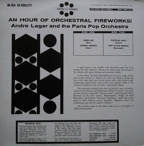 Andre Leger* And The Paris Pop Orchestra* - 1 Hour Of Orchestra Fireworks - LP