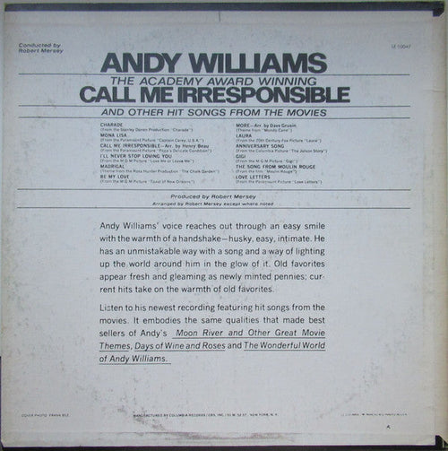 Andy Williams - The Academy Award Winning Call Me Irresponsible And Other Hit Songs From The Movies - LP