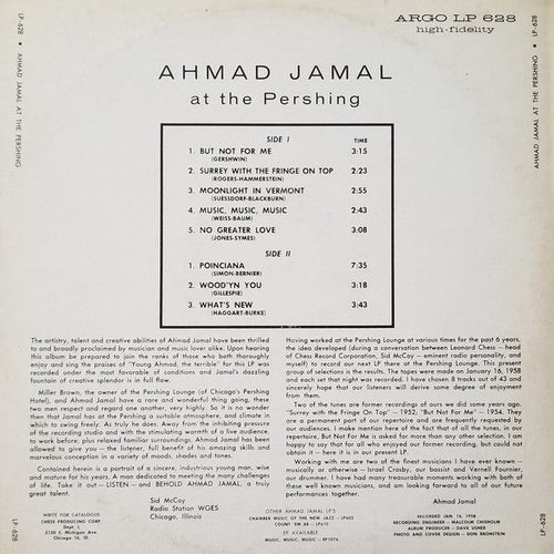 Ahmad Jamal Trio - Ahmad Jamal At The Pershing - LP