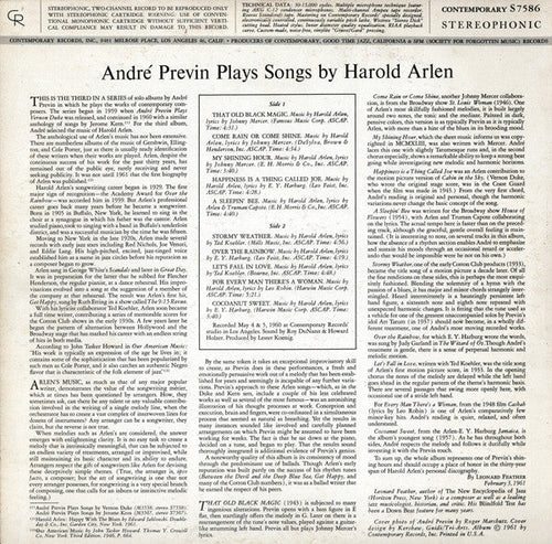 André Previn Plays Songs By Harold Arlen - André Previn Plays Songs By Harold Arlen - LP