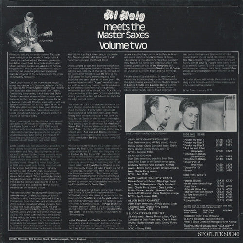Al Haig, Allen Eager And Stan Getz - Al Haig Meets The Master Saxes (Volume Two) - LP